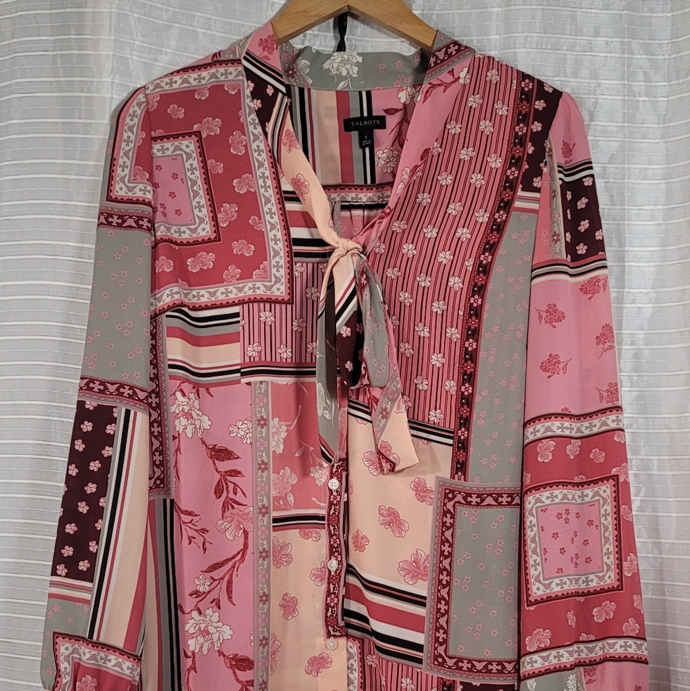 Talbots Pink Blouse with tie neck size S